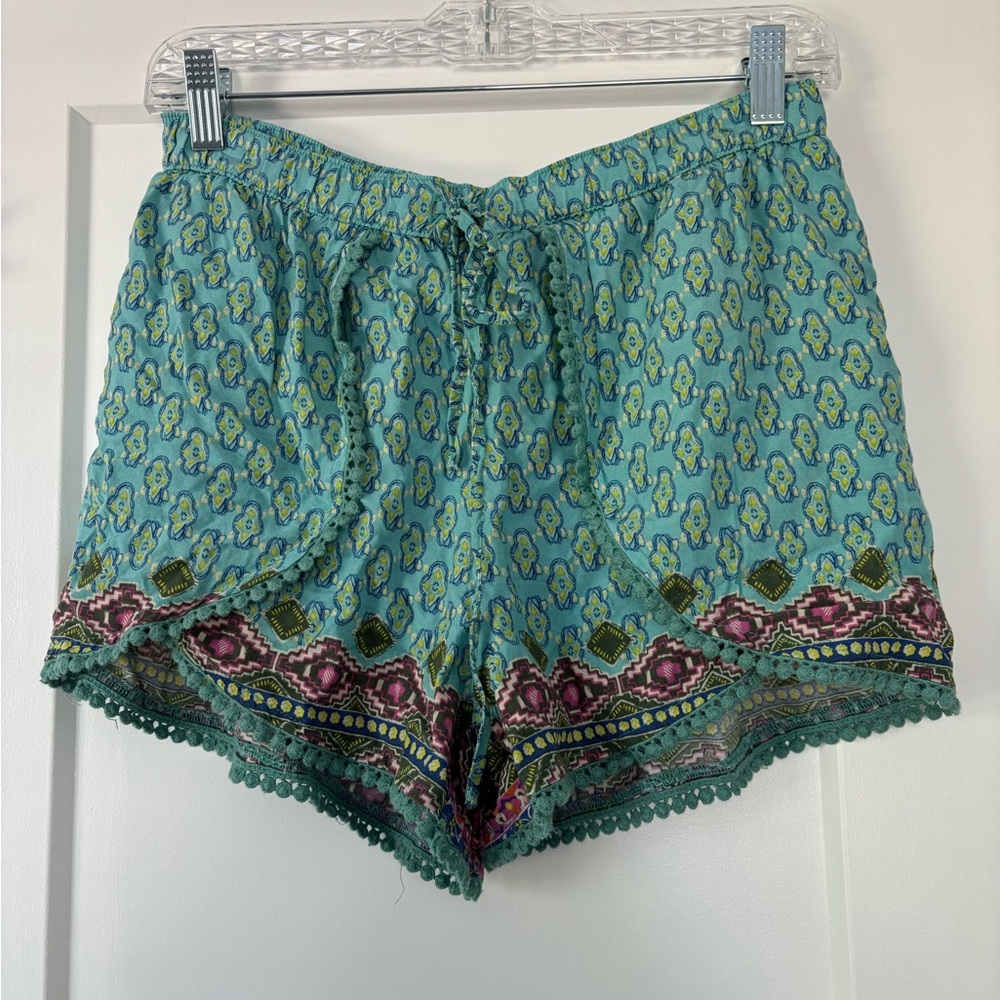 Hollister Teal and Yellow Patterned Shorts